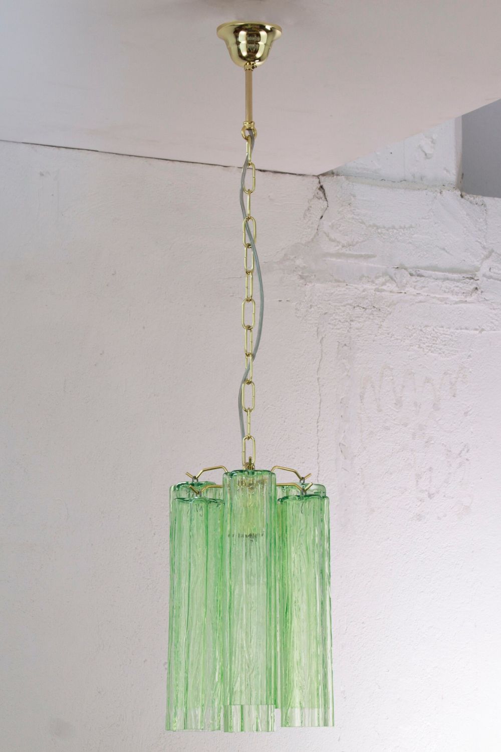 Italian Green Glass Tube Chandelier by Murano