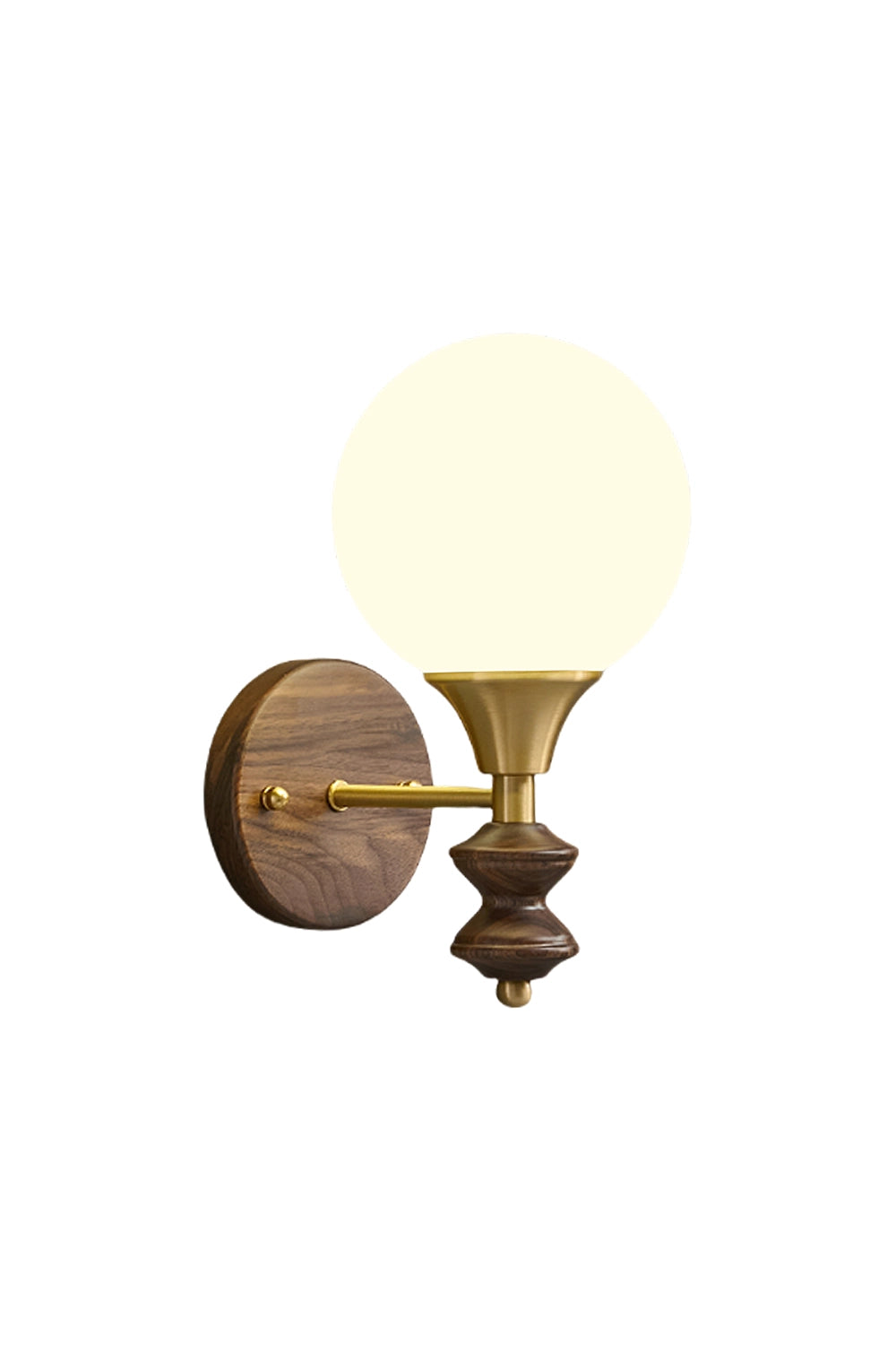 Vintage Globe Walnut Wood Wall Lamp