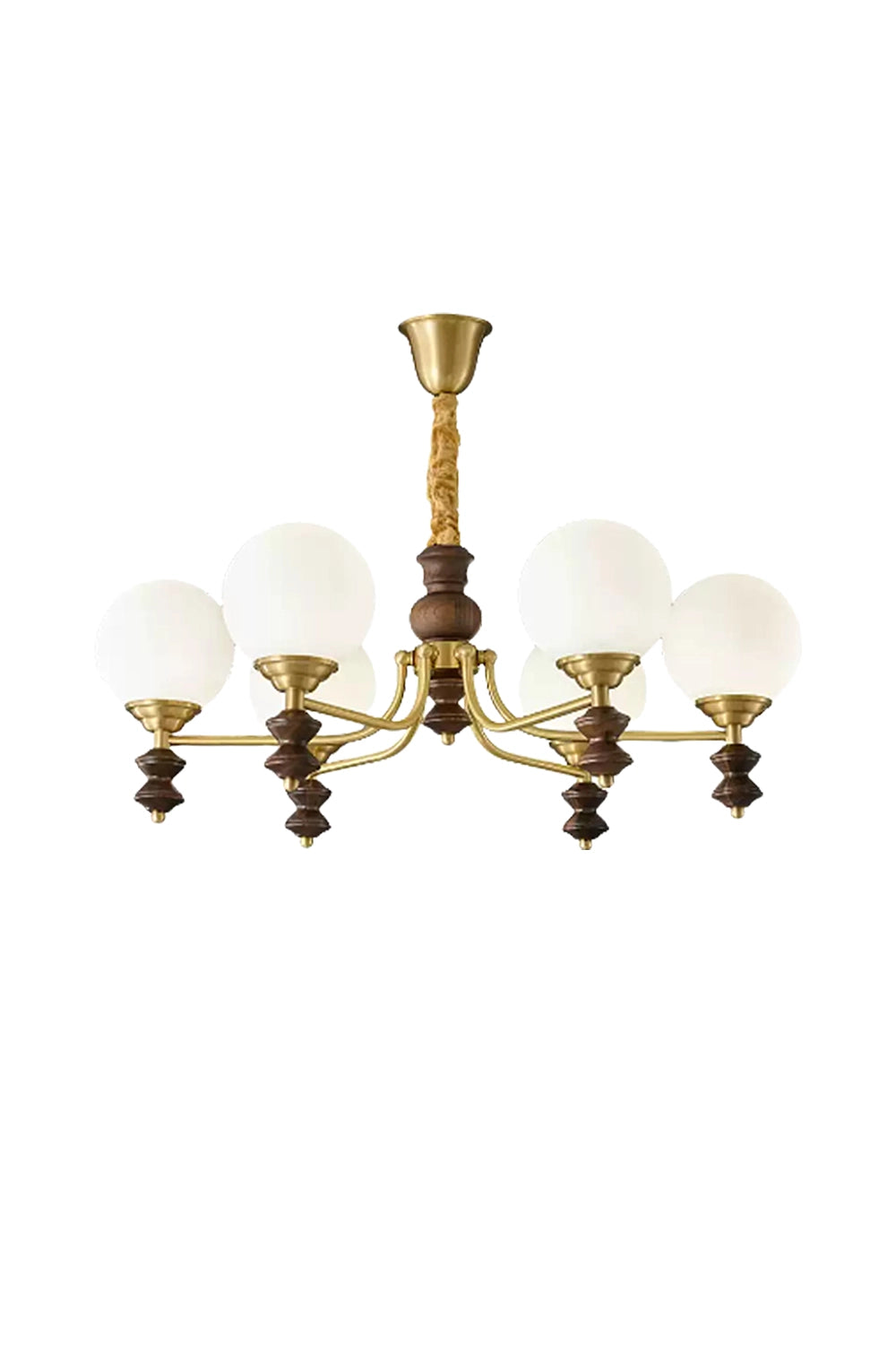 Vintage Globe Walnut Wood Chandelier