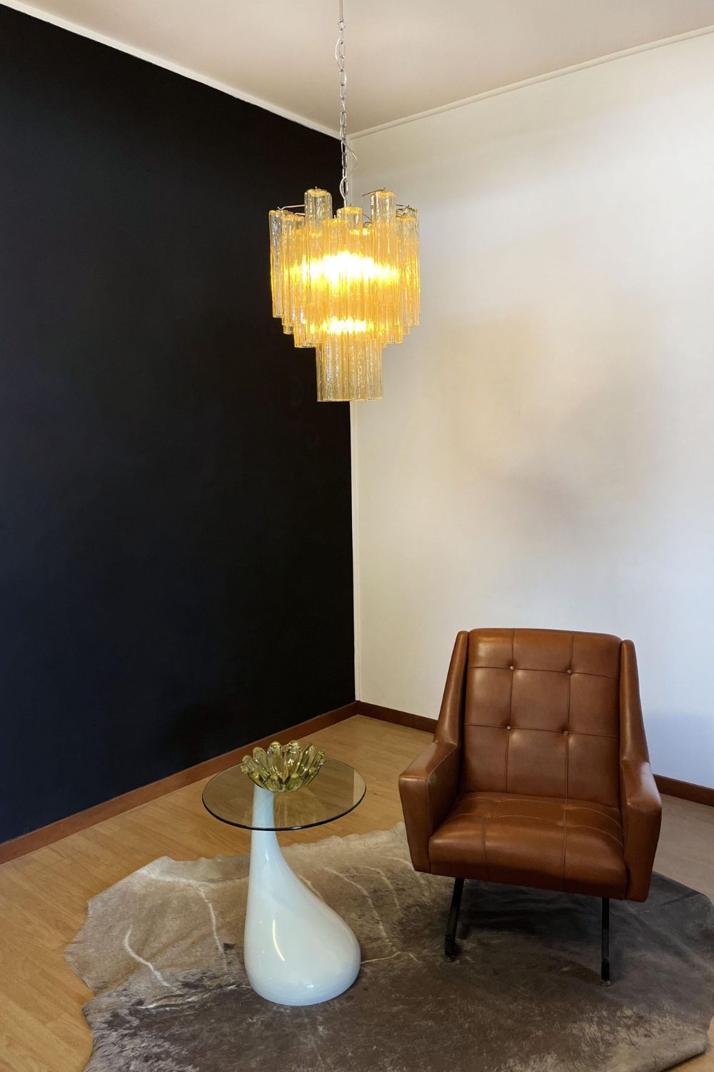 Amber Murano Crystal Tube Chandelier