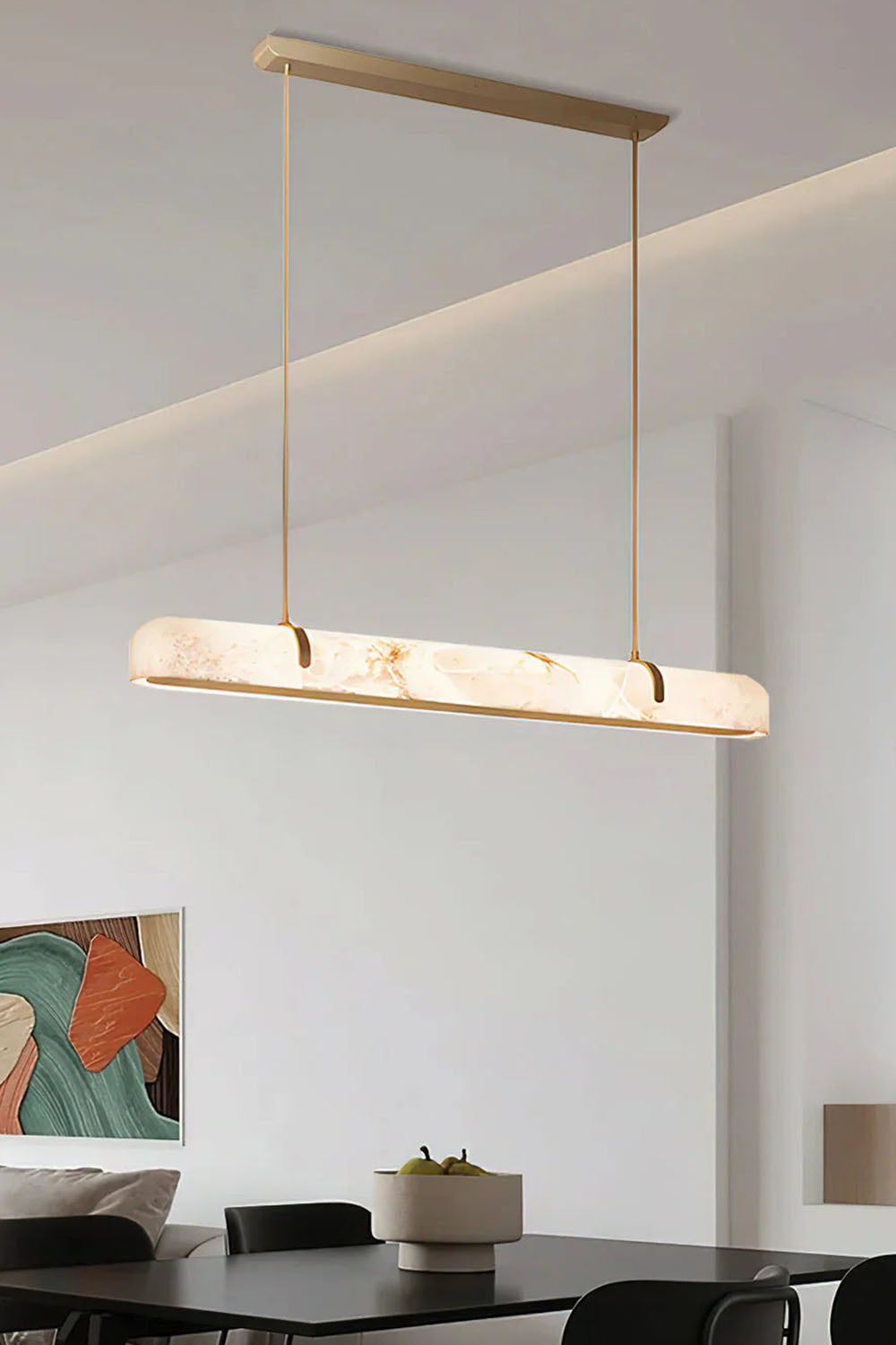 Alabaster Linear Brass Chandelier