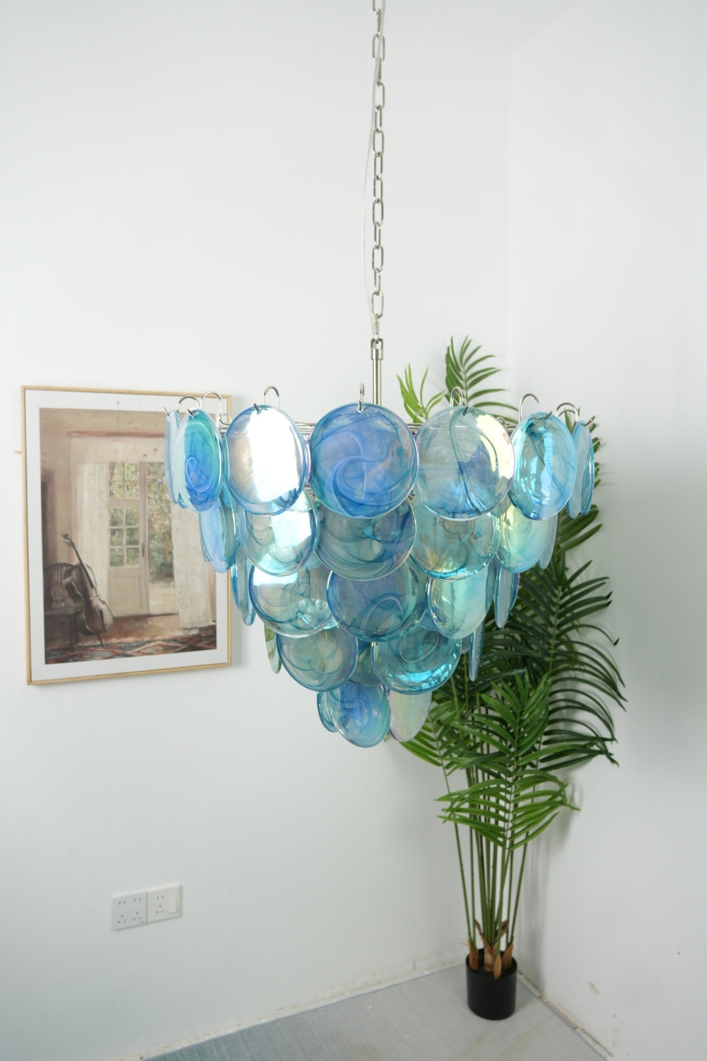 Blue Glass High Quality Murano Iridescent Chandelier
