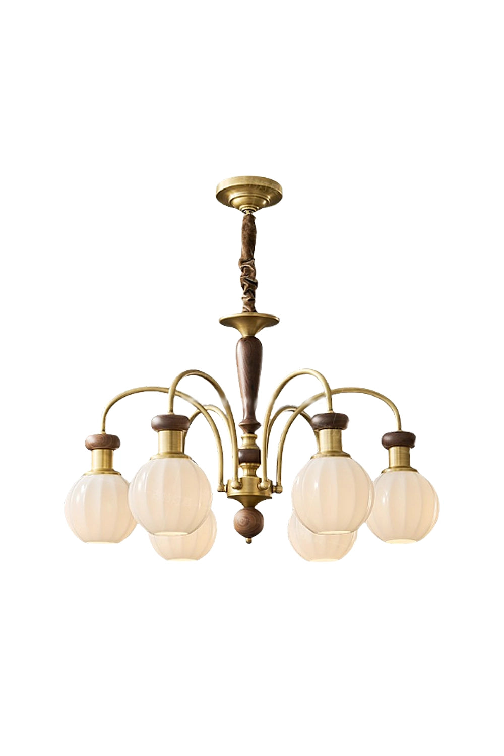 Brass Globe Walnut Chandelier