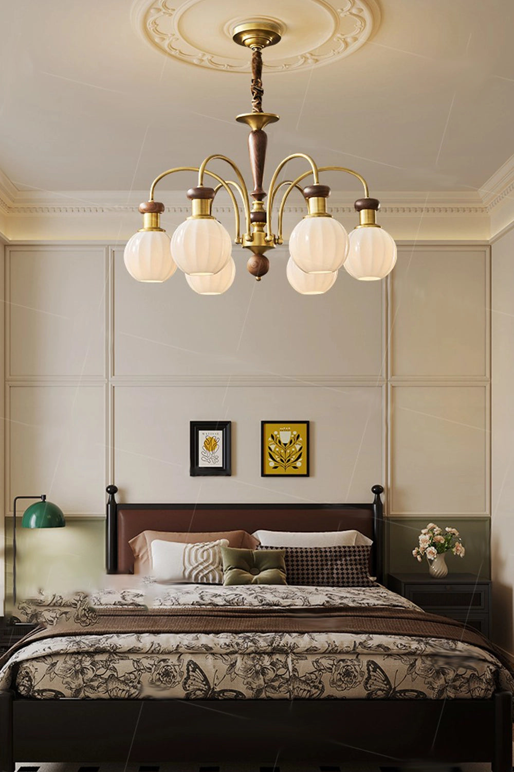 Brass Globe Walnut Chandelier