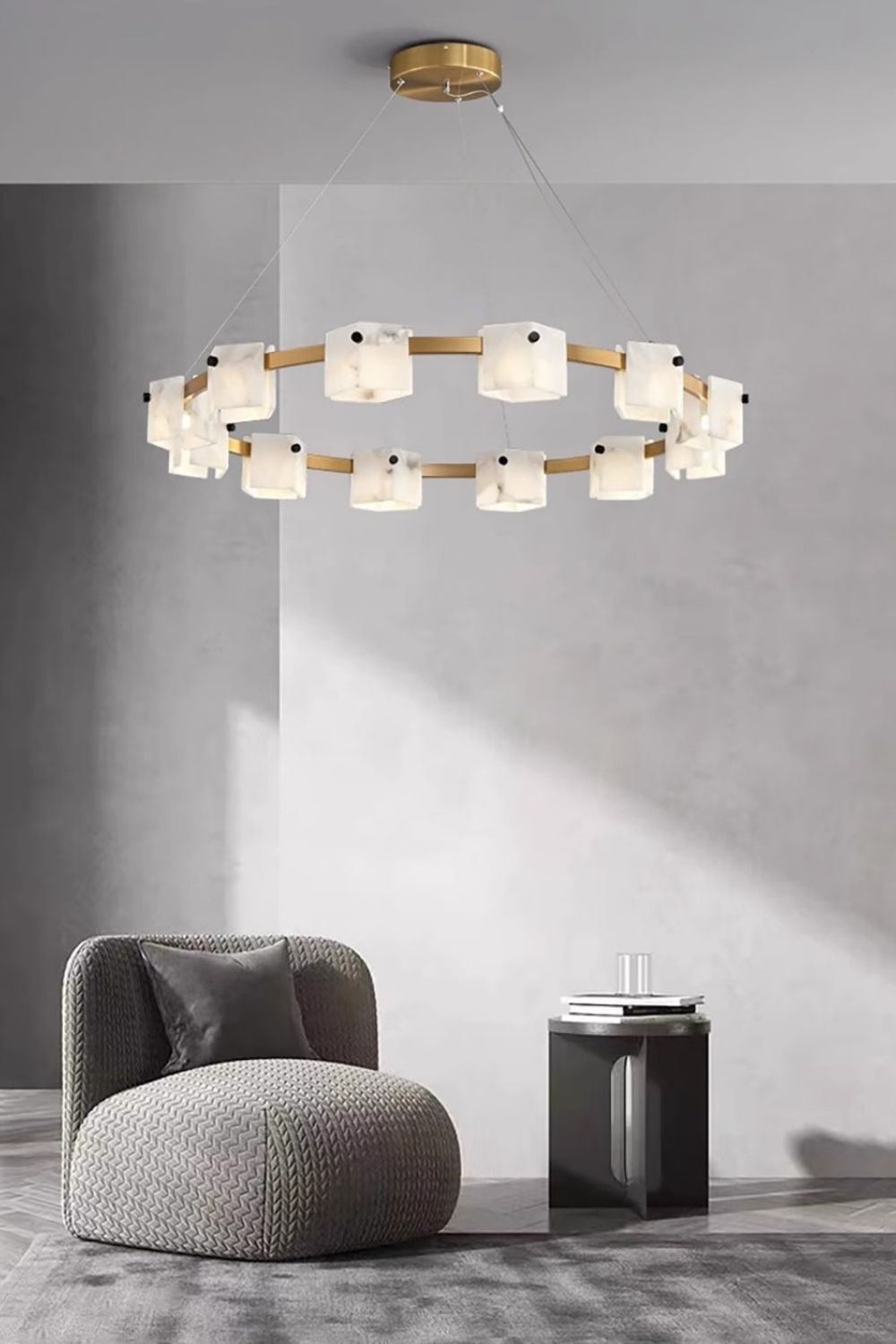 Diamond Shaped Alabaster Ring Chandelier