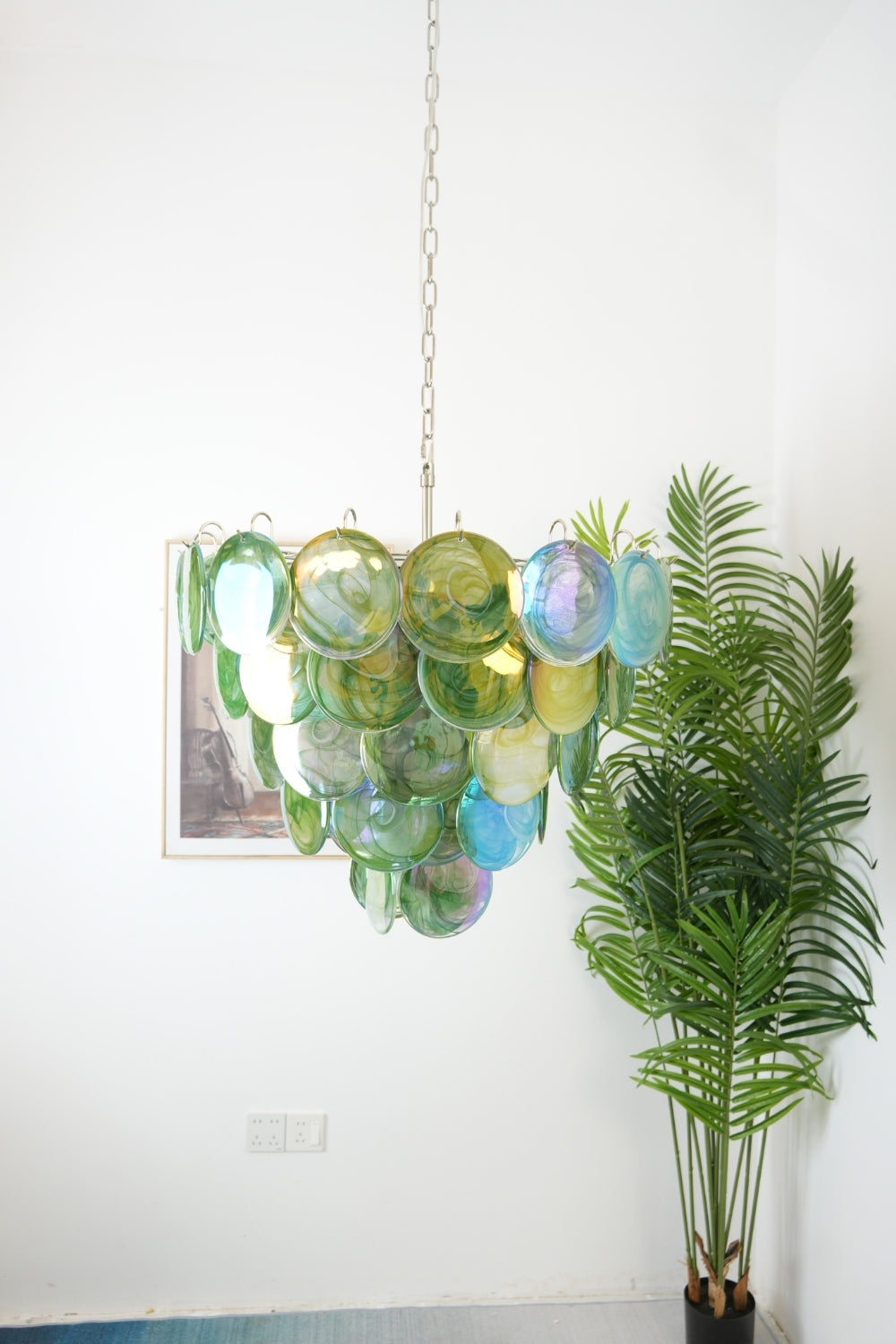 Green Glass High Quality Murano Iridescent Chandelier