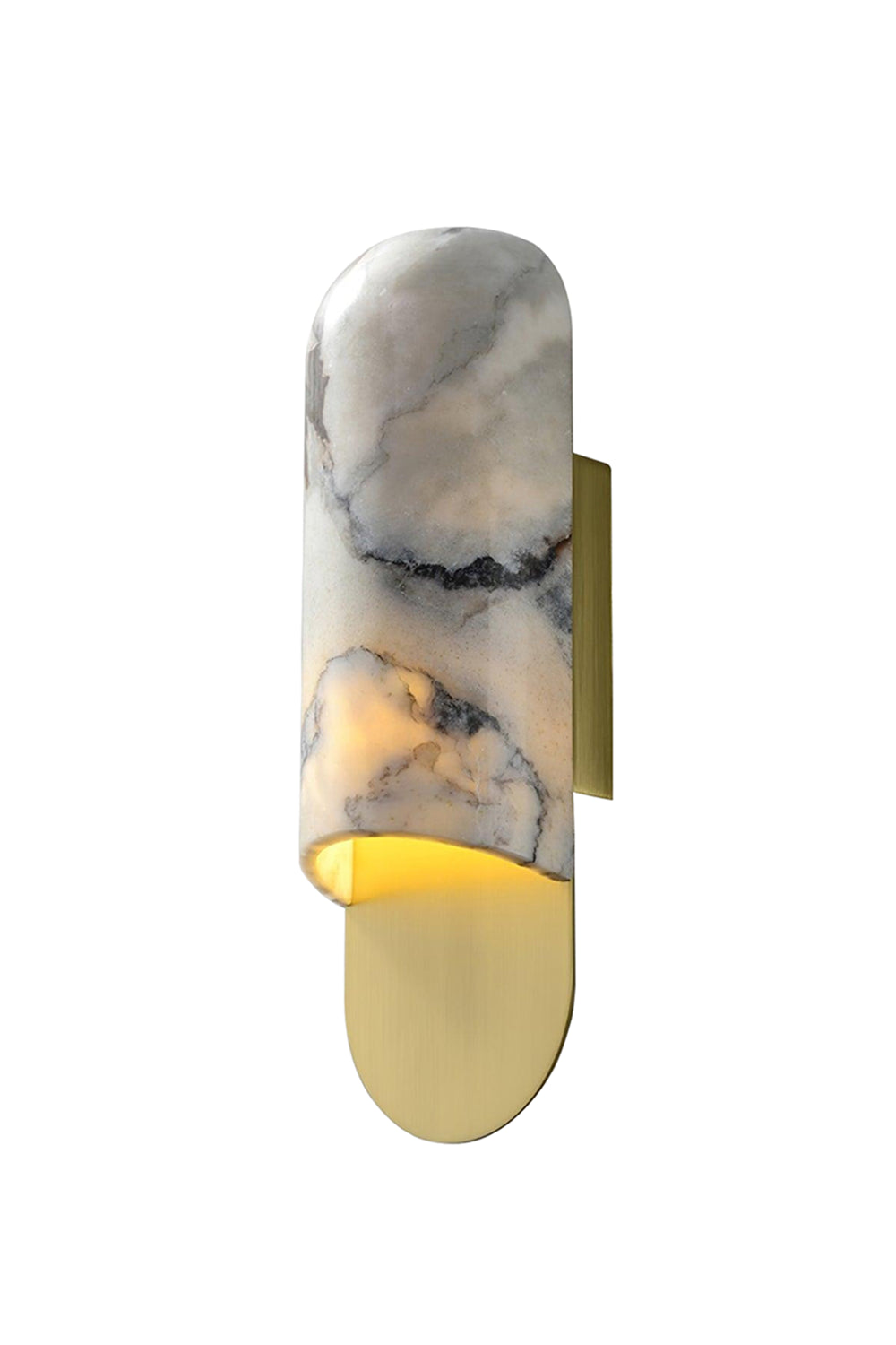 Fluted White Marble Wall Sconce – Scandinavian Mini Wall Light, Half-Cylinder Design, Brass Backplate, Hardwired – For Hallway, Bedroom & Stairs