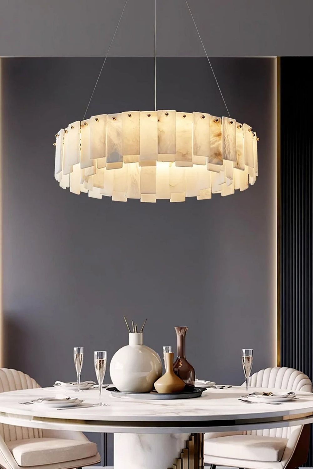 Modern Alabaster Celestial Round Chandelier