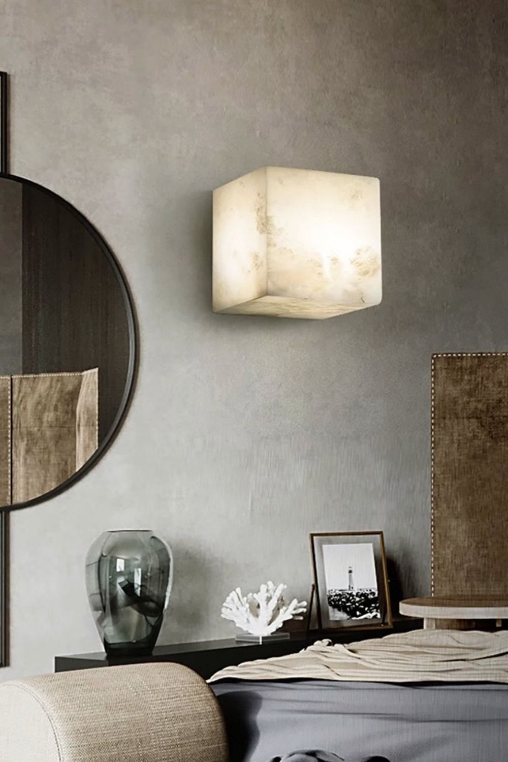 Modern Cube Square Alabaster Wall Sconce