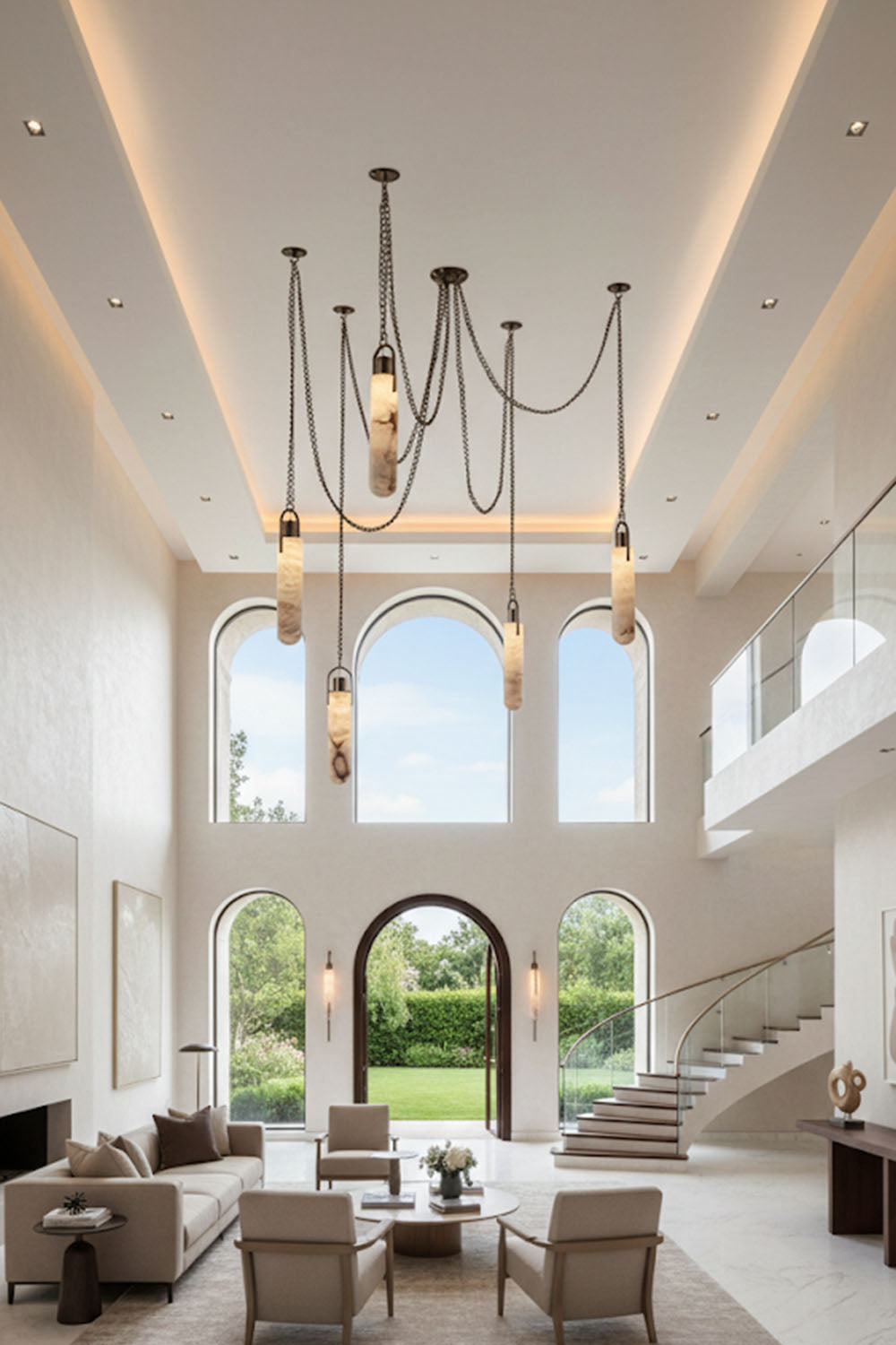 Multi-head Alabaster Cylindrical Chandelier