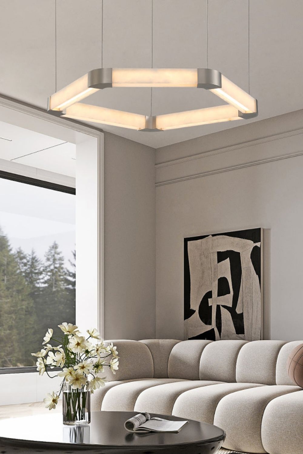 Ola Single Alabaster Ring Chandelier