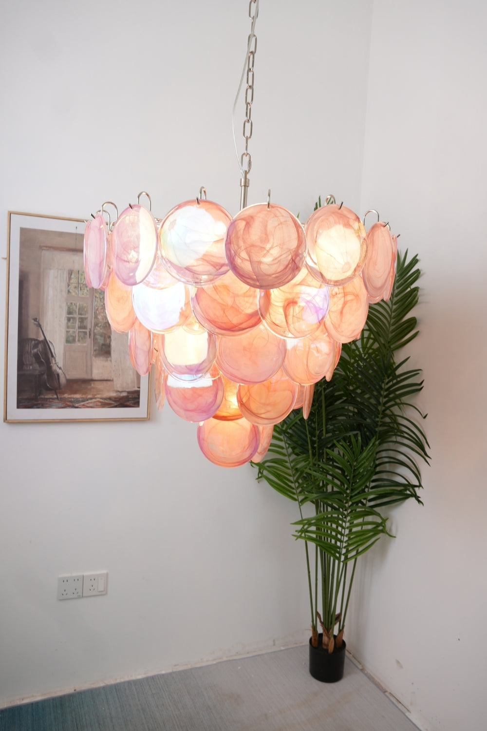 Pink Glass High Quality Murano Iridescent Chandelier