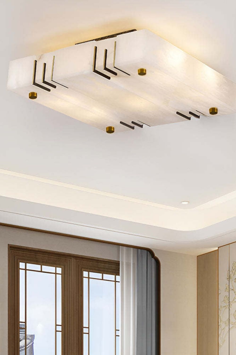 Square Alabaster Gold Ceiling Lamp
