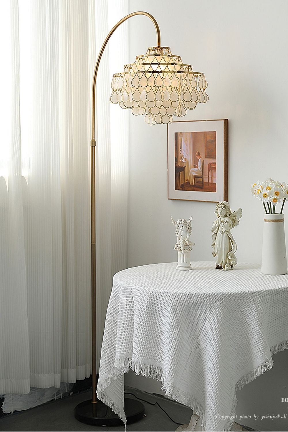 Teardrops Capiz Arc Floor Lamp