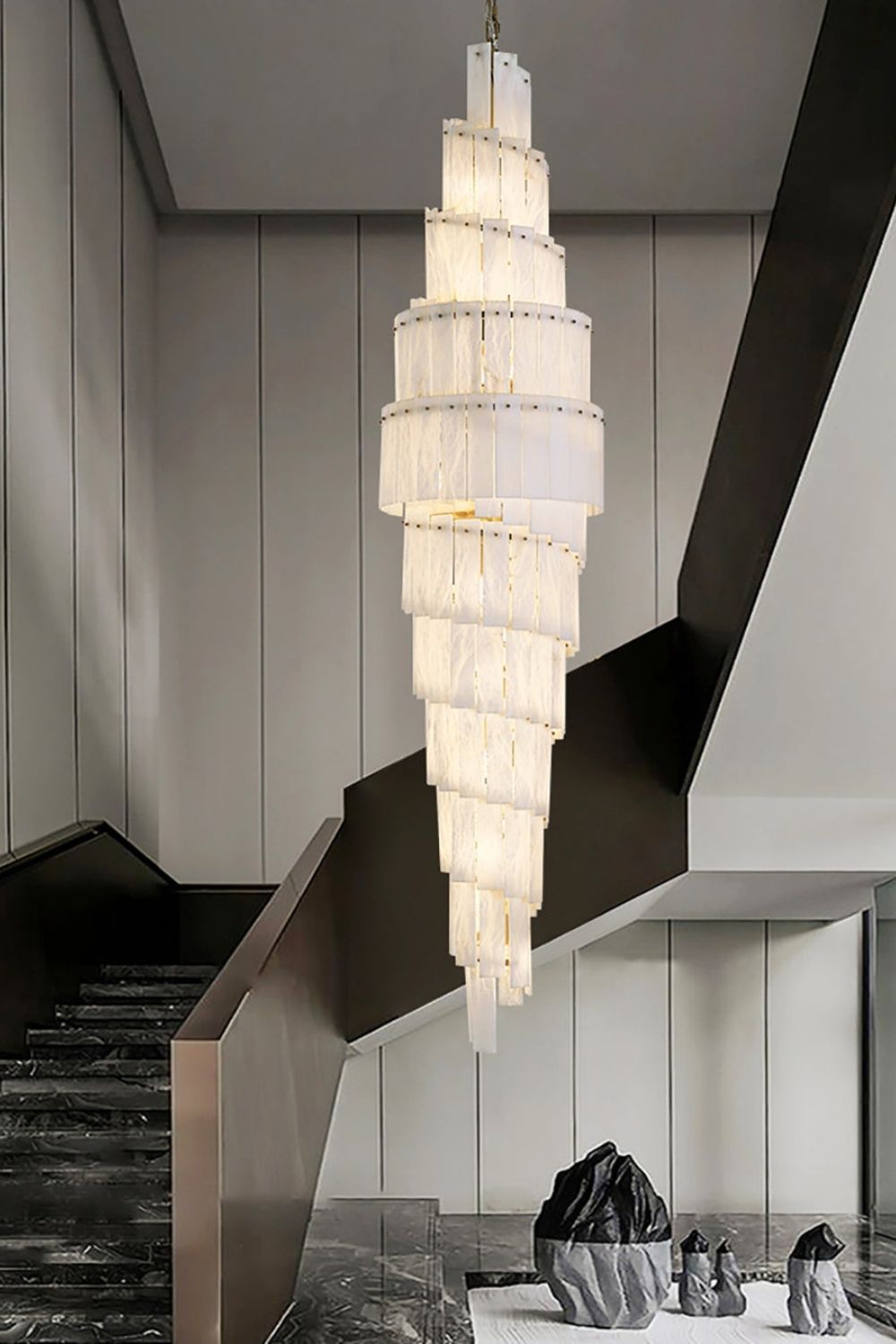 Tiered Rectangular Alabaster Chandelier