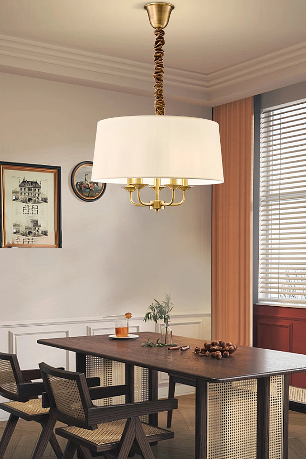 Vintage Brass Fabric Pendant Lamp