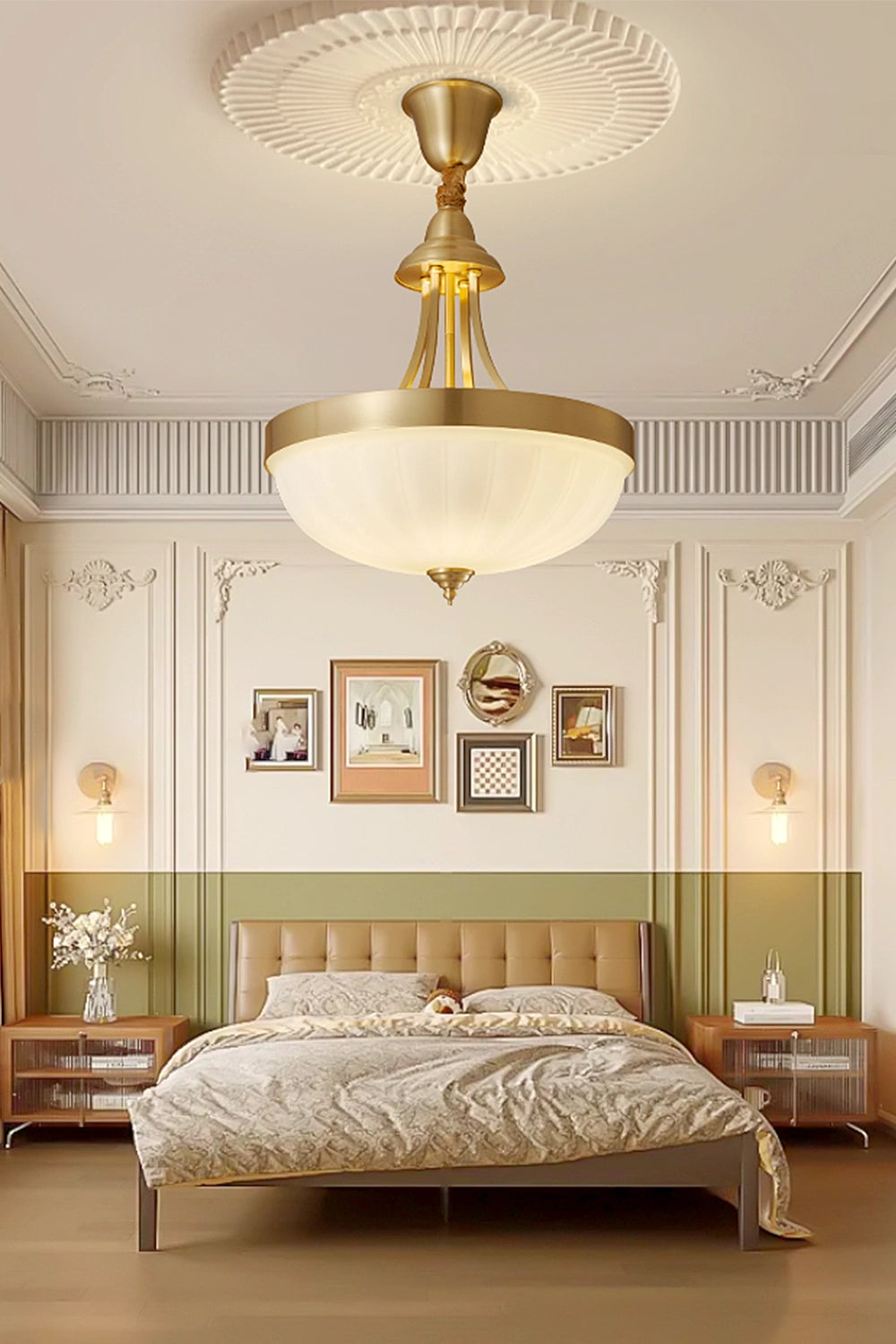 Vintage Brass Glass Pendant Lamp