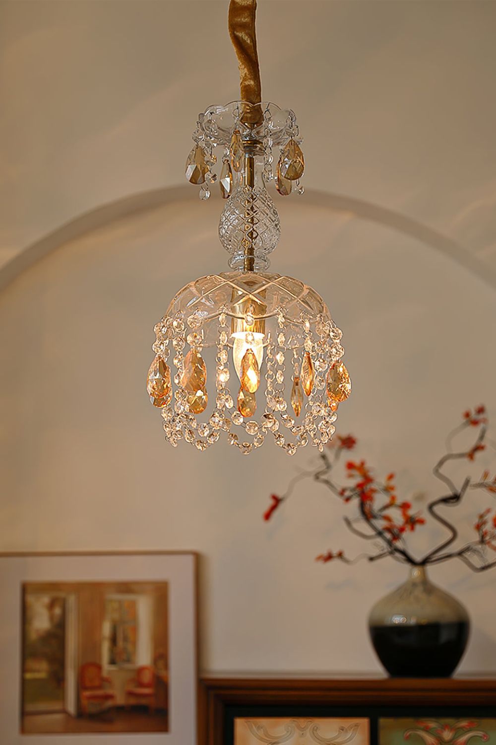 Vintage Crystal Rondelle Chandelier Pendant Light