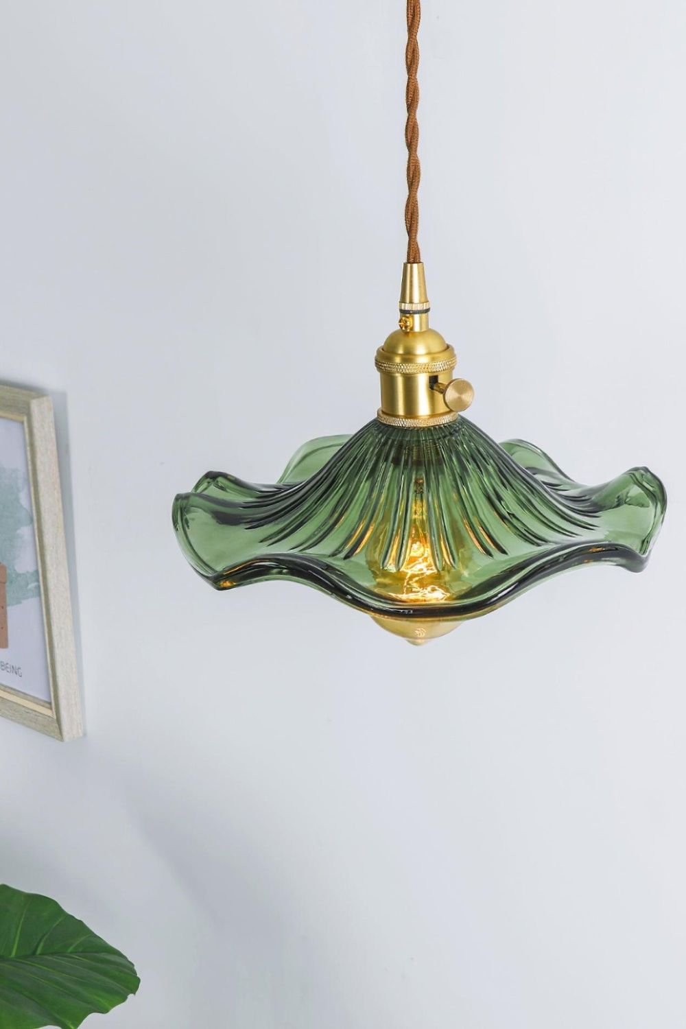 Vintage Glass Hibiscus Flower Pendant Light
