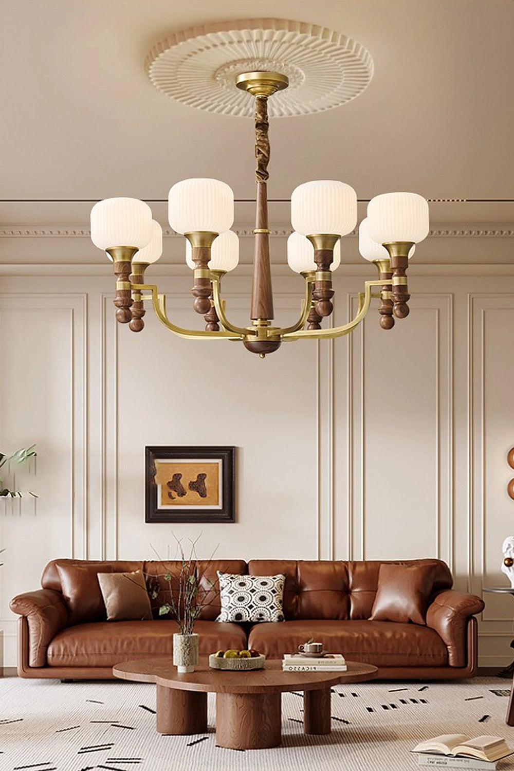 Vintage Glass Walnut Chandelier