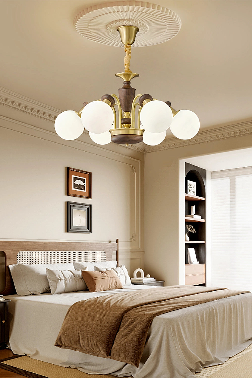 Vintage Globe Walnut Chandelier