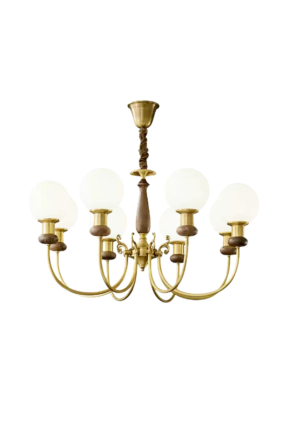 Vintage Walnut Brass Chandelier