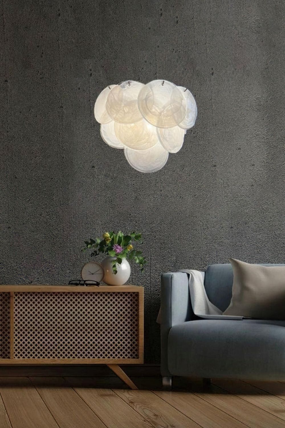 White Murano Glass Discs Wall Lamp