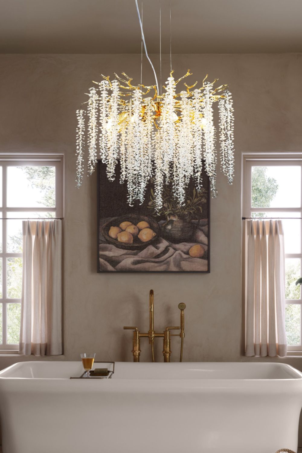 Wisteria Flower  Golden Branch Crystal Chandelier