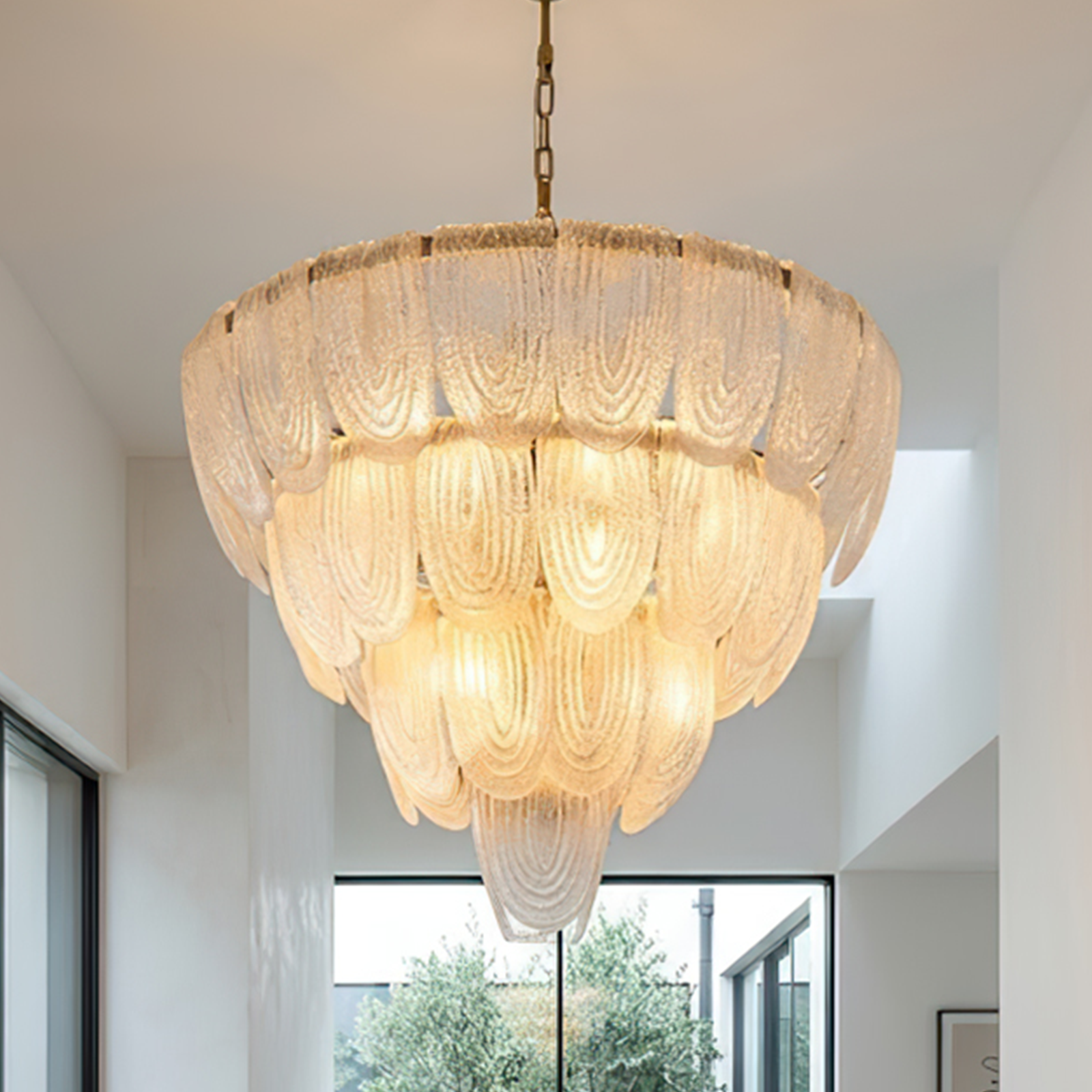 Cascading Glass Petal Chandelier: Elegant Ambient Light for Luxe Interiors