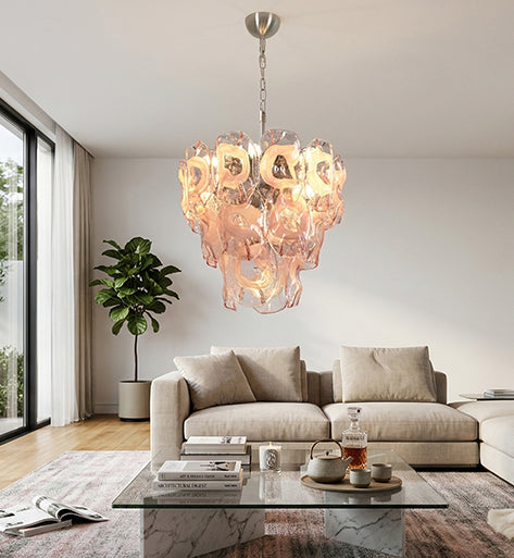 Frostelle Pink Glass Chandelier: Soft Color Elegance for Modern Interiors