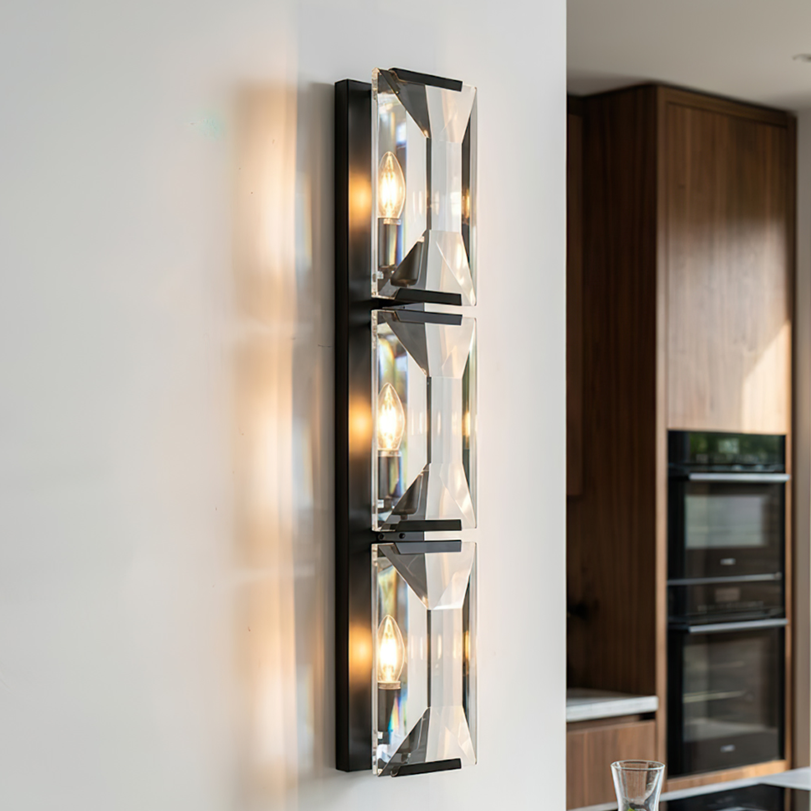 Triple Sparkling Faceted Wall Light: Sculptural Sparkle for Modern Interiors