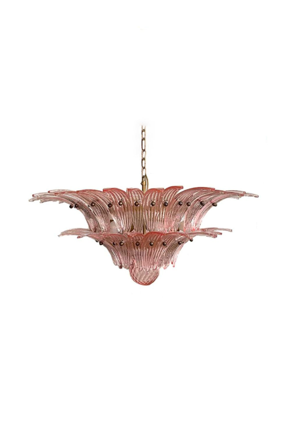 Vintage Murano Pink Palm Leaf Glass Chandelier