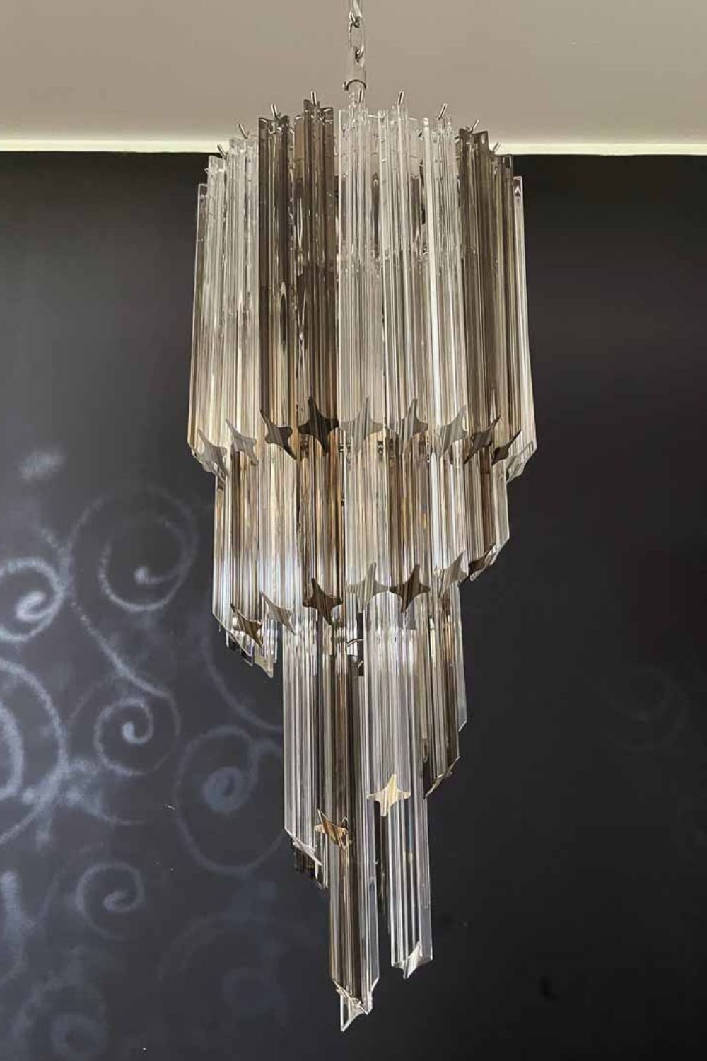 Vintage Smoked Murano Glass Prism Spiral Chandelier