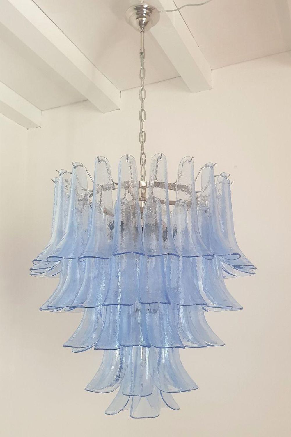 Vintage 1980s Blue Murano Glass Petal Chandelier