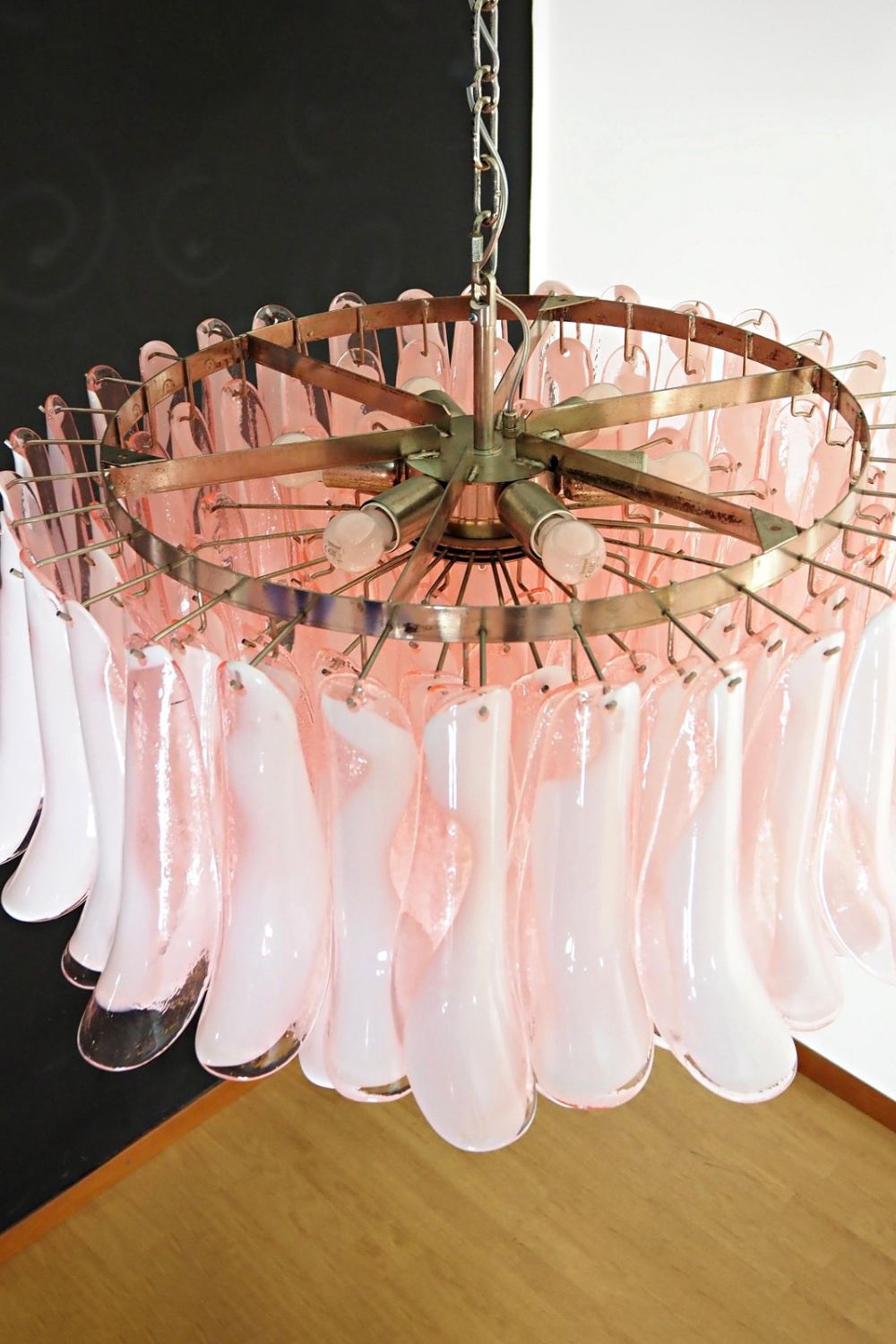 1990s Italian Murano Pink Flower Chandelier