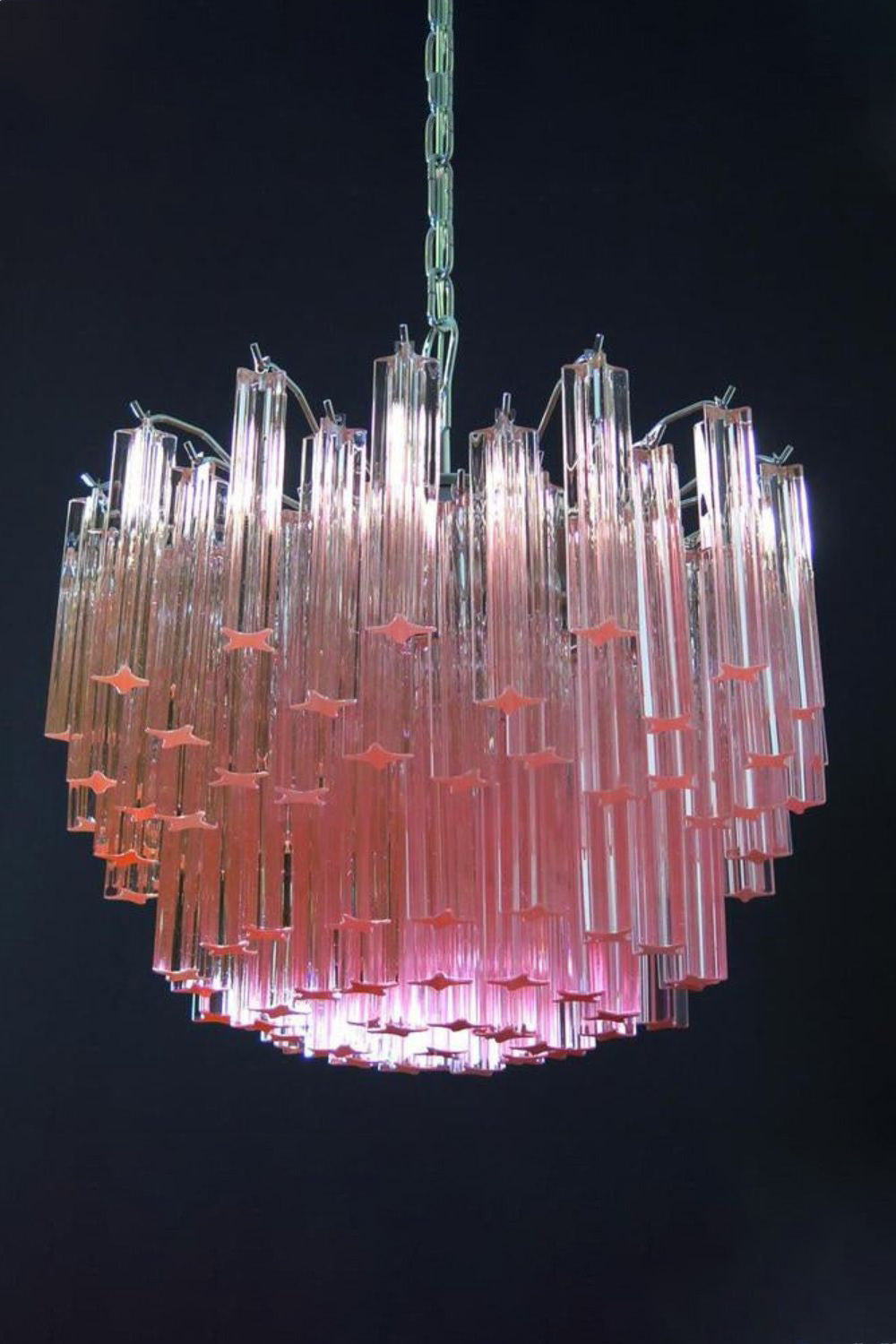 Venetian Pink Crystal Tube Murano Chandelier