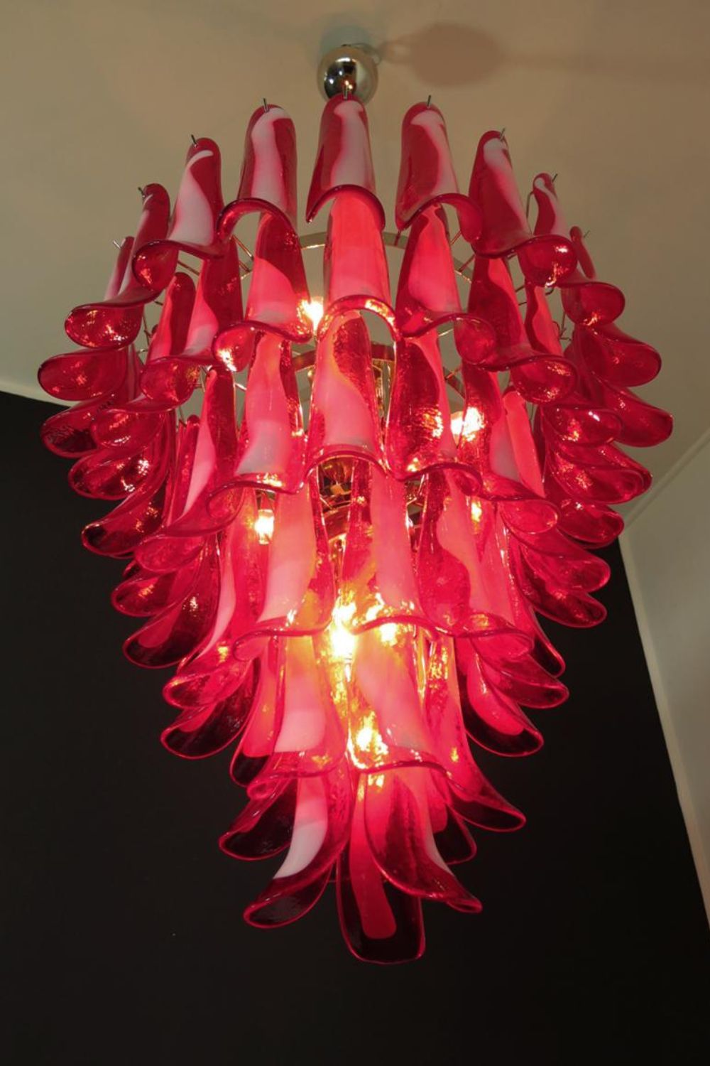 Mid-Century Red Murano Glass Petal Chandelier