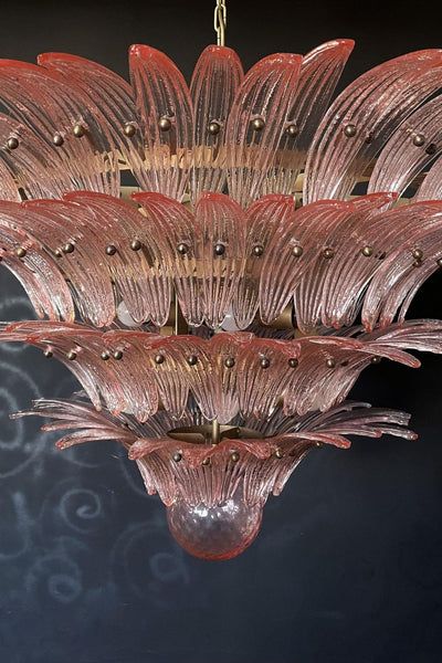 Murano Four-tier pink glass palm leaf chandelier