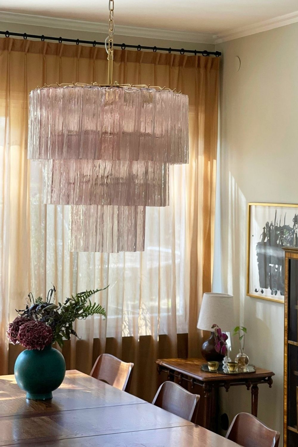 Murano light pink glass tube chandelier