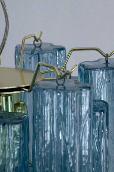 Retro Suspension Lamp with Blue Murano Glass Tubes