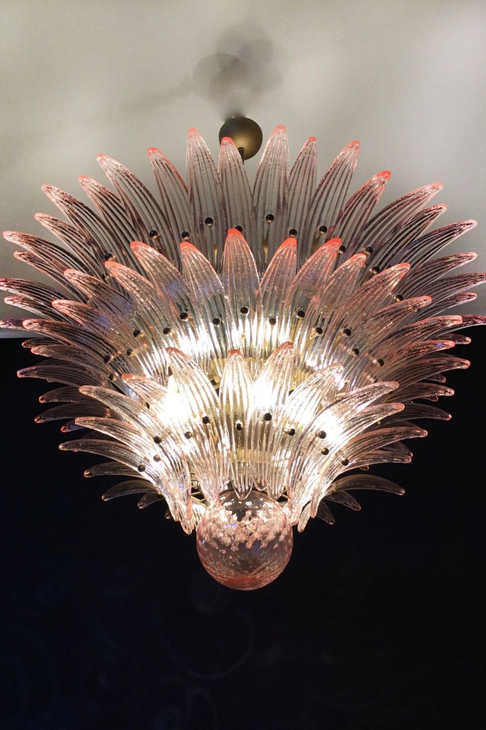 Murano Vintage Palm Pink Triple Glass Chandelier