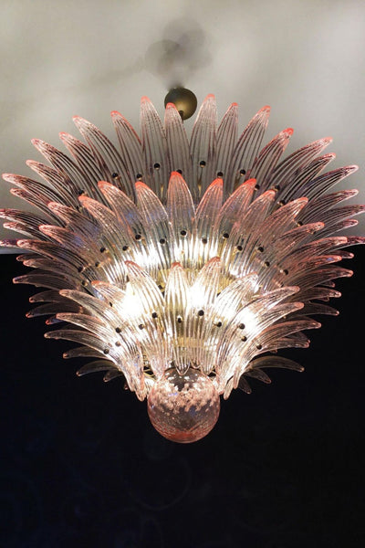 Murano Vintage Palm Pink Triple Glass Chandelier