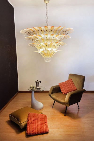 Amber and Clear Murano Glass Palmette Chandelier