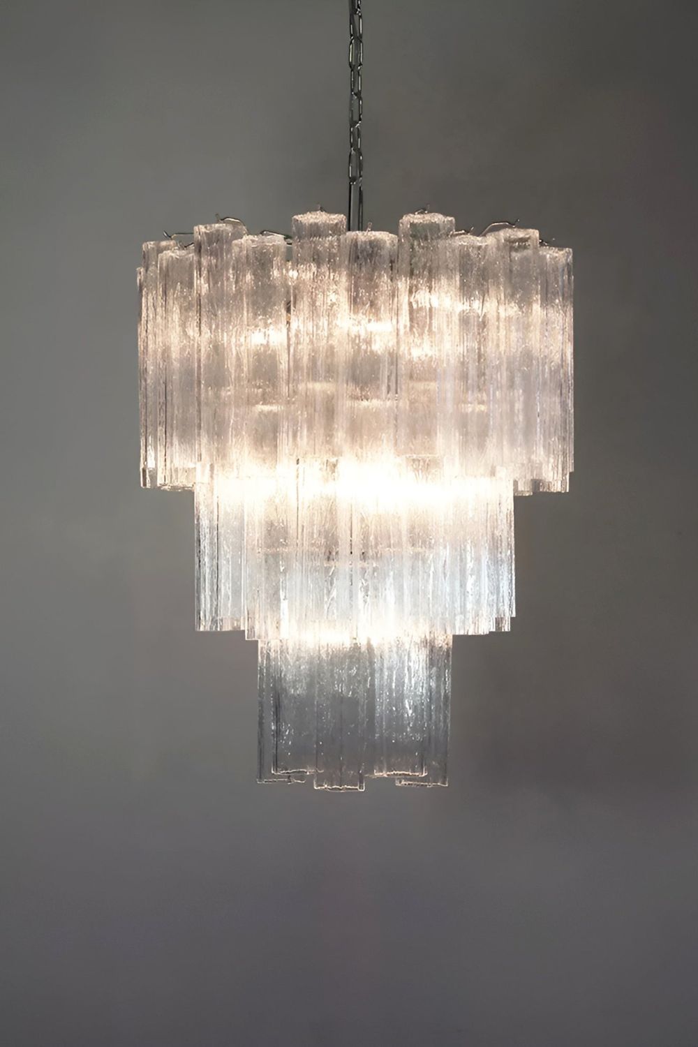 Murano Venetian Clear Glass Tube Chandelier