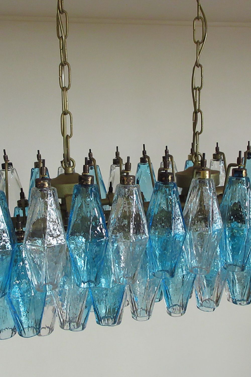 Vintage blue and clear glass Murano Poliedri chandelier