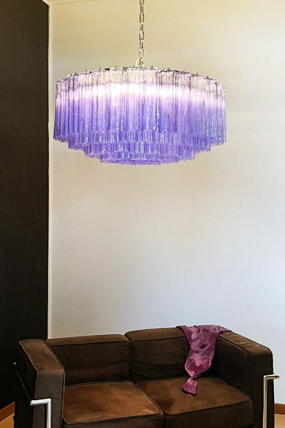 Italian Modernist Purple Murano Glass Tube Chandelier