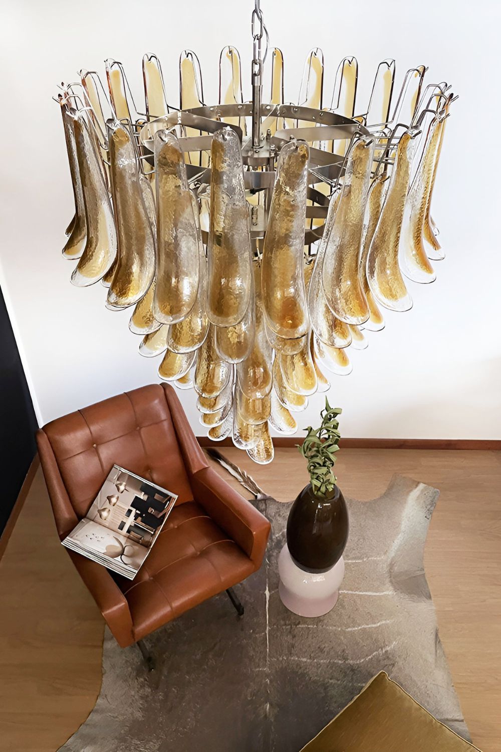 Amber Murano Glass Petal Cascade Chandelier