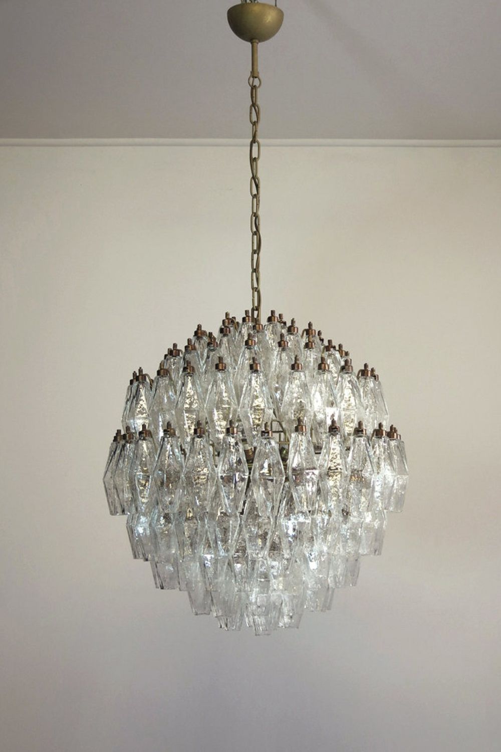 spherical Clear Murano Polyhedron Glass Chandelier