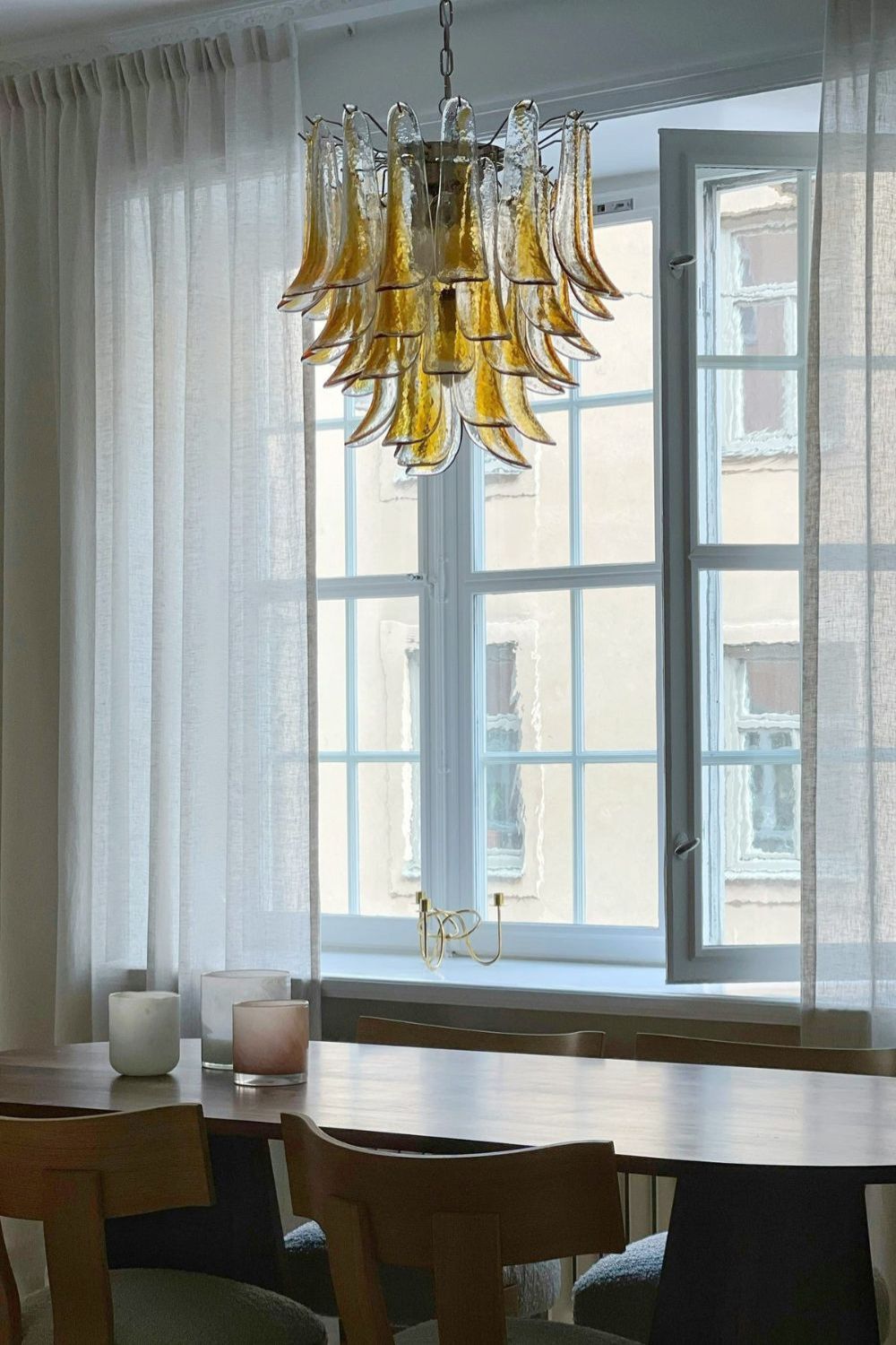 Mazzega Amber Glass Petal Chandelier