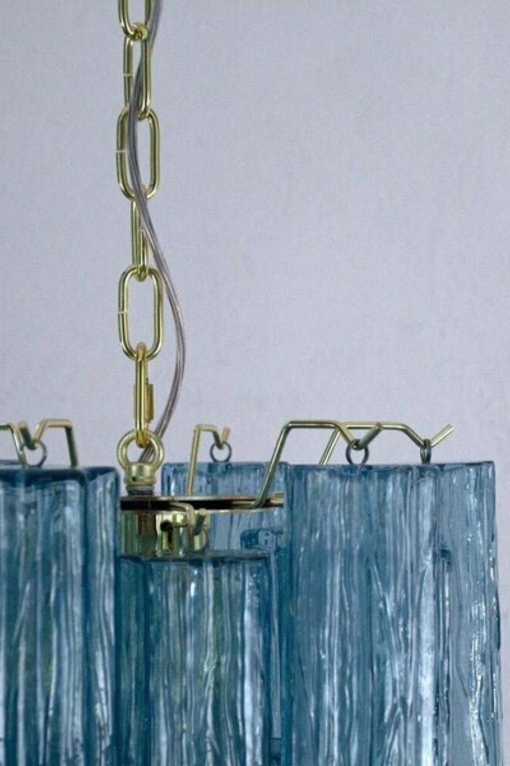 Retro Suspension Lamp with Blue Murano Glass Tubes